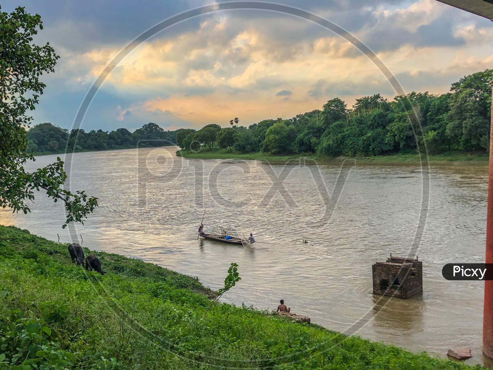 Boats and river click in sunset time