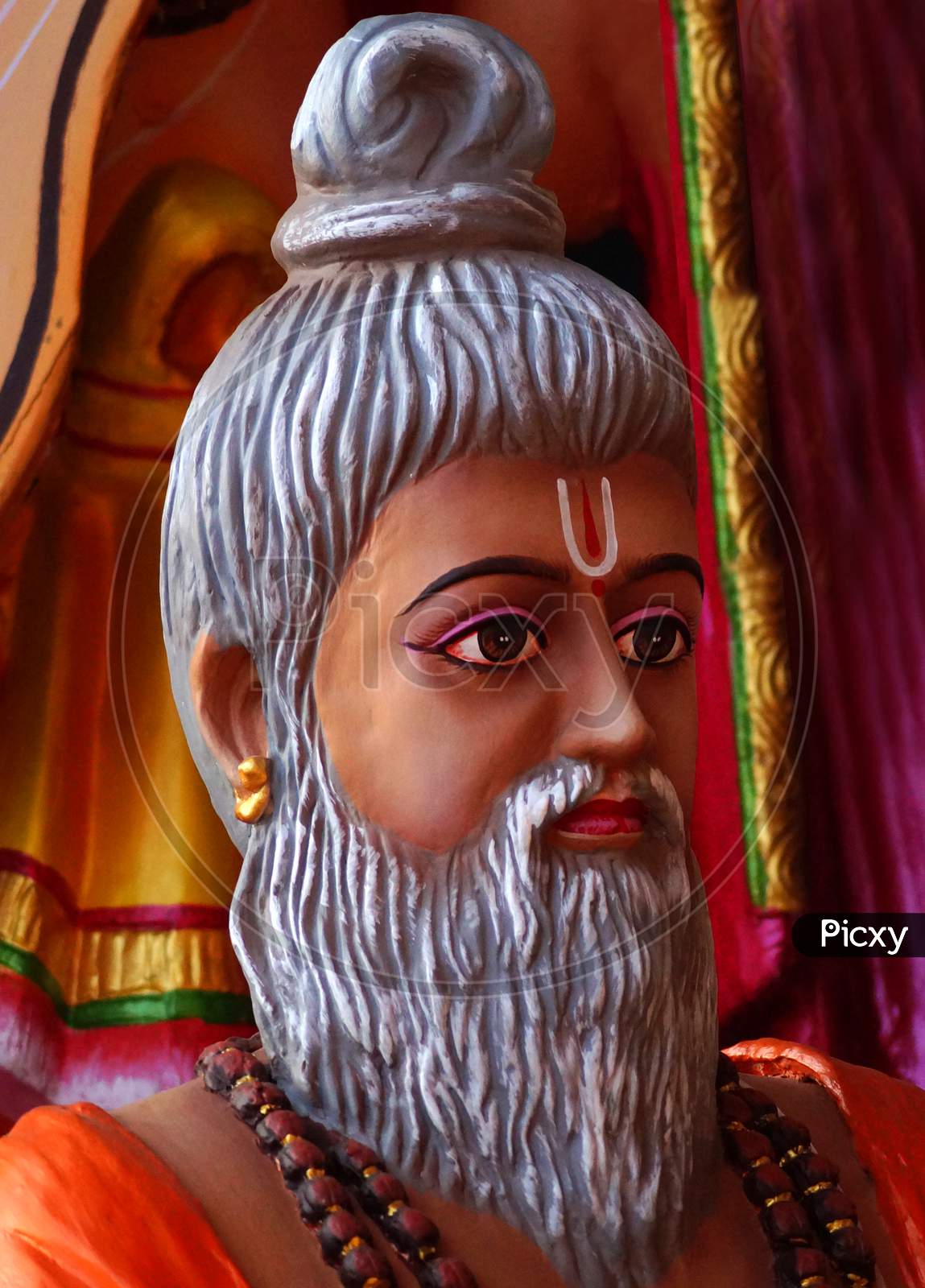 Close-up view of head of Indian Hindu monk or saint