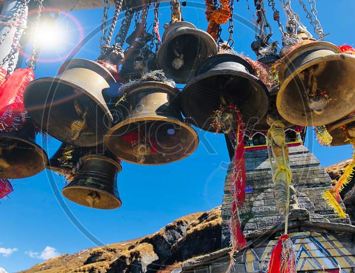 Temple bell tugnath mahadev temple on top of the mountain
