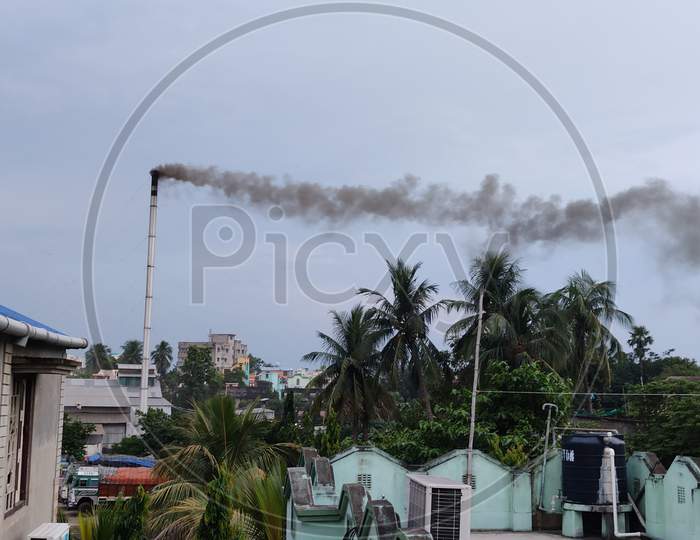 Smoke out from chimney , rural areas, polluted nature, nature pollution