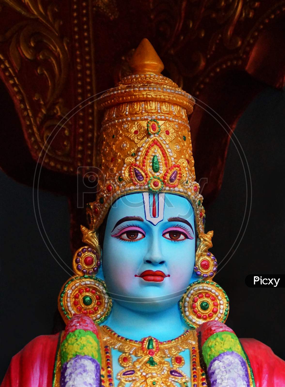 Image of Close-up view of head of Indian Hindu God Balaji or ...