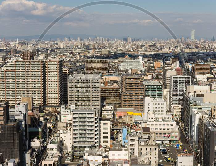 Panoramic View Of Urban Cityscape Of The City Of Osaka In Japan