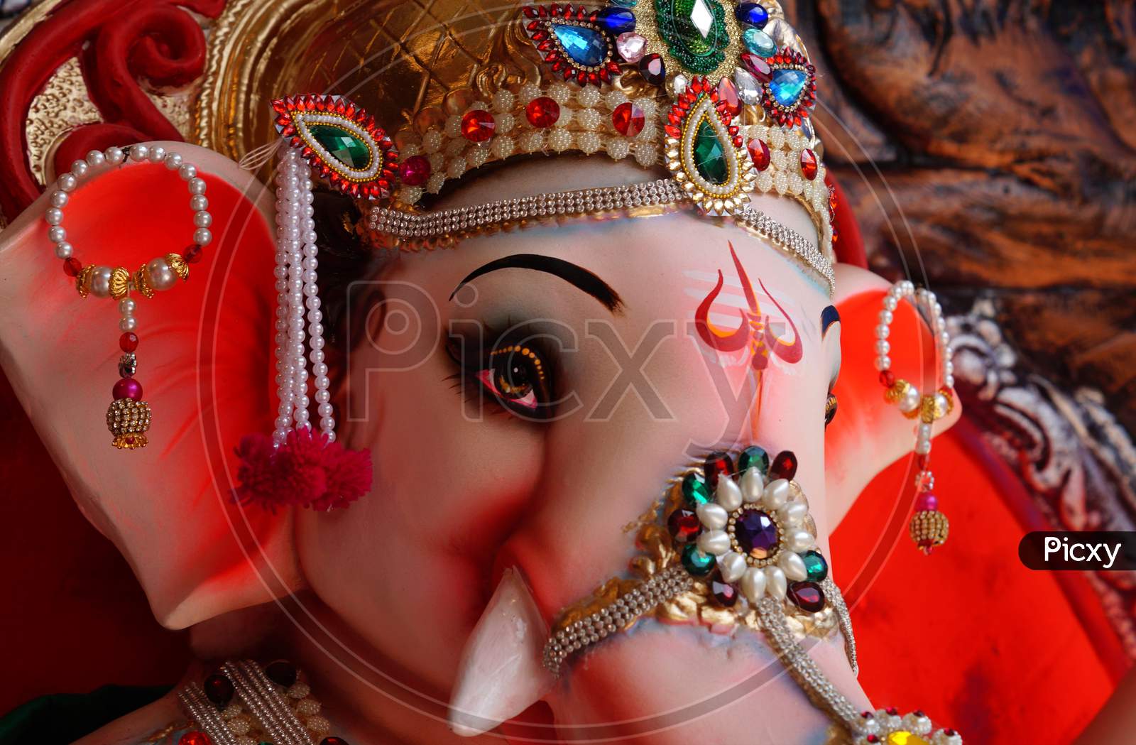 Close-up view of head of Indian Hindu God Ganesha