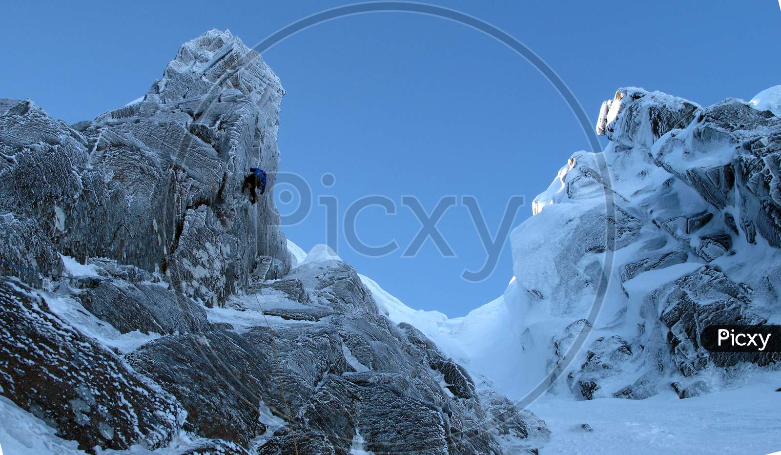 Snowy Mountain. Clear sky with Heavy glacial on mountain in Himalayas range.