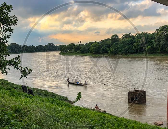 Beautiful river and boats click during sunset