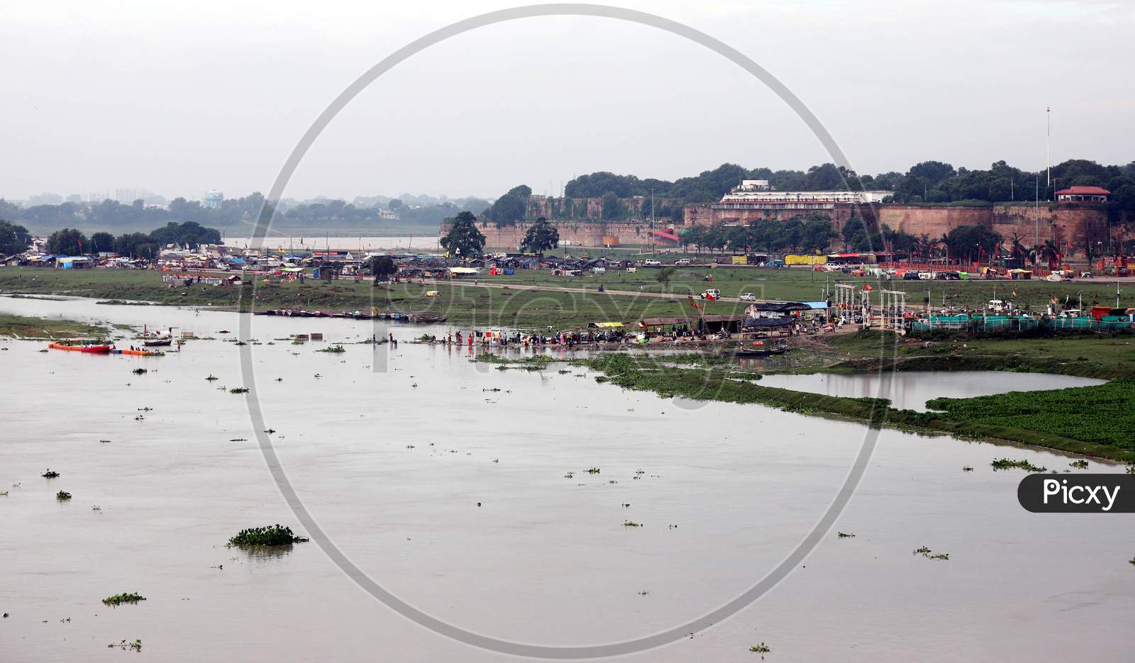A View Of Ghats Submerged In The Flooded Water Of River Ganga And Yamuna After Heavy Rains In Prayagraj, August 23, 2020