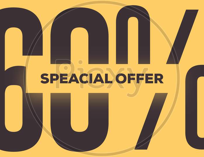 Speacial Offer 60% Off Illustration Use For Landing Page,Website, Poster, Banner, Flyer, Background,Label, Wallpaper,Sale Promotion,Advertising, Marketing On Yellow Background