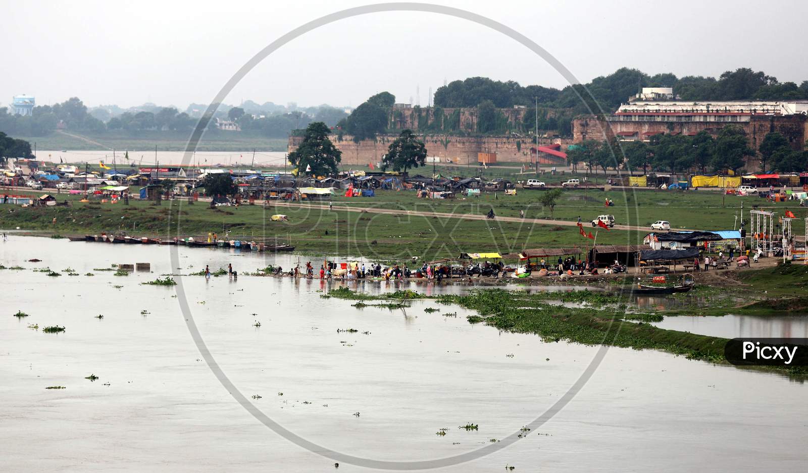 A View Of Ghats Submerged In The Flooded Water Of River Ganga And Yamuna After Heavy Rains In Prayagraj, August 23, 2020