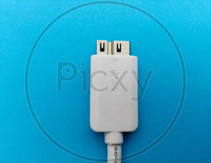 USB Port, High Speed USB Cable For Data Transfer, with blue background.