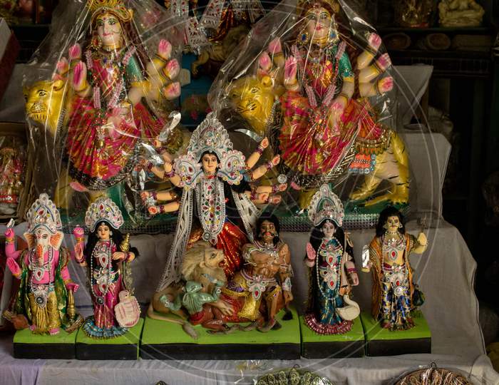 Goddess Durga idol for sale at Kumartuli