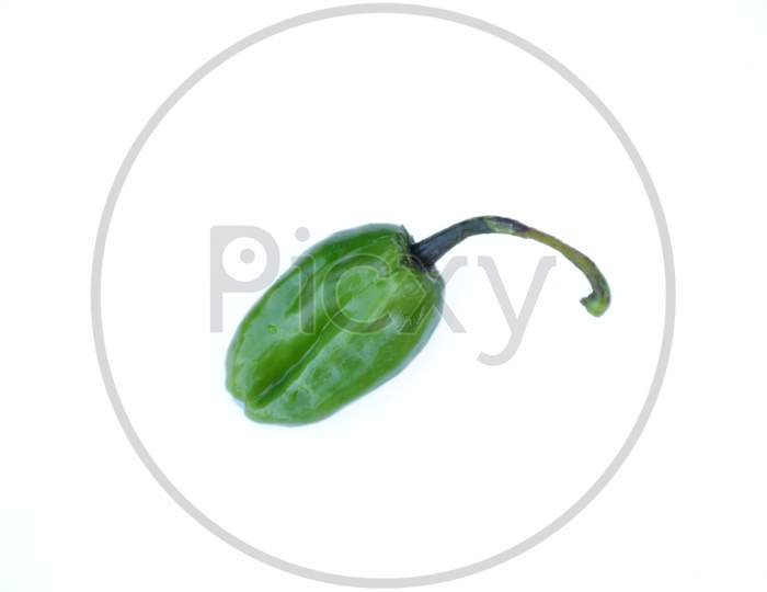 The Green Ripe Chilly Isolated On White Background.