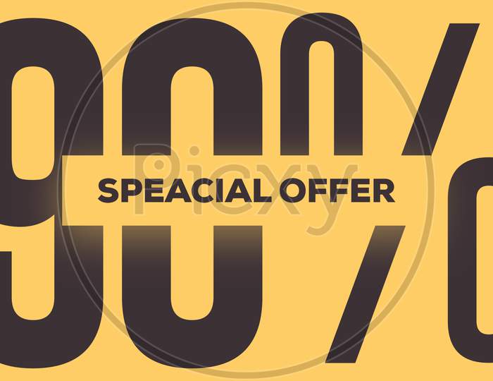 Speacial Offer 90% Off Illustration Use For Landing Page,Website, Poster, Banner, Flyer, Background,Label, Wallpaper,Sale Promotion,Advertising, Marketing On Yellow Background