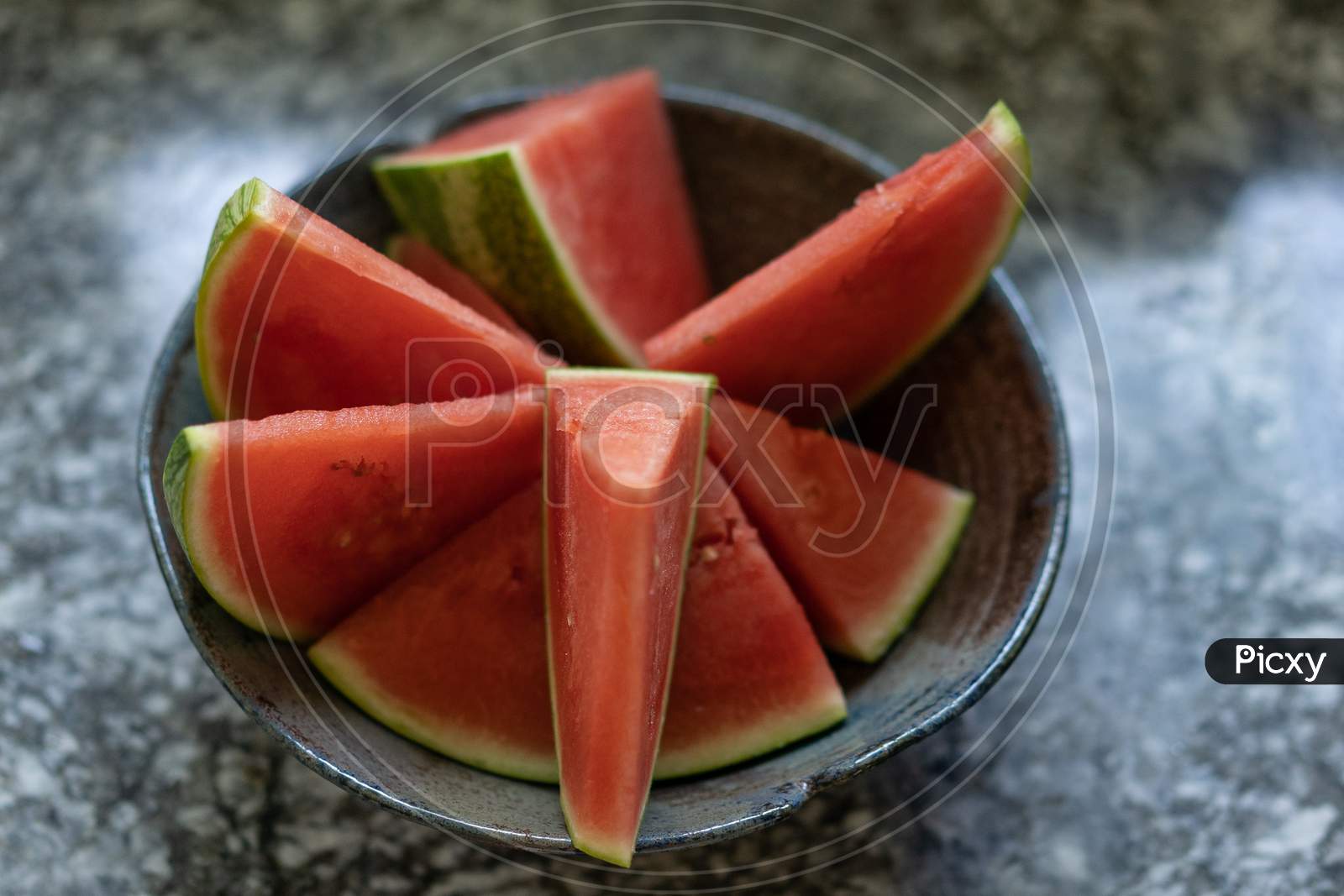 Watermelon Sliced In Grey Handmade Pot