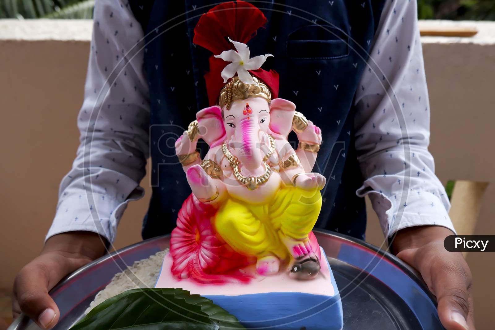 Closeup Shot Of Colorful Idol Ganesha Bringing To Home