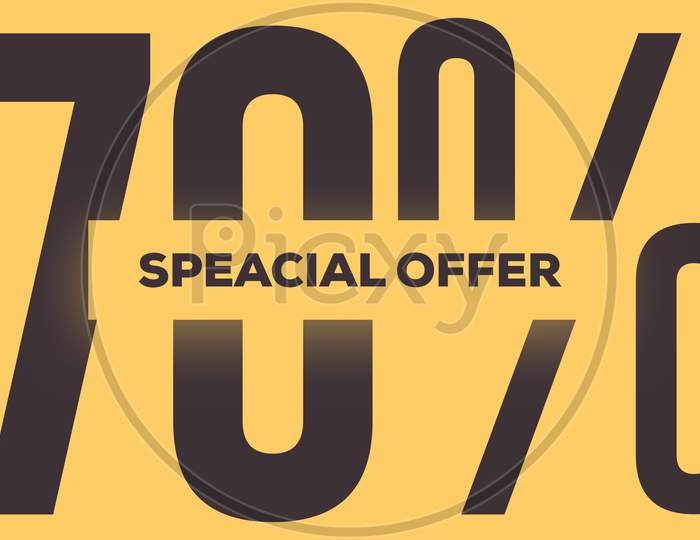 Speacial Offer 70% Off Illustration Use For Landing Page,Website, Poster, Banner, Flyer, Background,Label, Wallpaper,Sale Promotion,Advertising, Marketing On Yellow Background