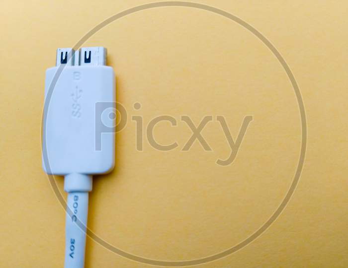 USB Port, High Speed USB Cable For Data Transfer, with yellow background.