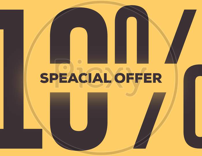 Speacial Offer 10% Off Illustration Use For Landing Page,Website, Poster, Banner, Flyer, Background,Label, Wallpaper,Sale Promotion,Advertising, Marketing On Yellow Background