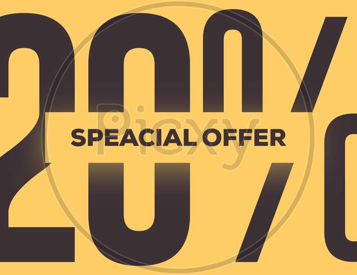 Speacial Offer 20% Off Illustration Use For Landing Page,Website, Poster, Banner, Flyer, Background,Label, Wallpaper,Sale Promotion,Advertising, Marketing On Yellow Background