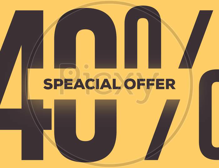 Speacial Offer 40% Off Illustration Use For Landing Page,Website, Poster, Banner, Flyer, Background,Label, Wallpaper,Sale Promotion,Advertising, Marketing On Yellow Background
