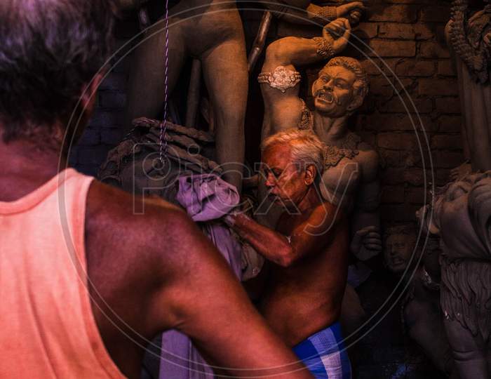 Craftsmen Making idol of Goddess Gurga at kumartuli