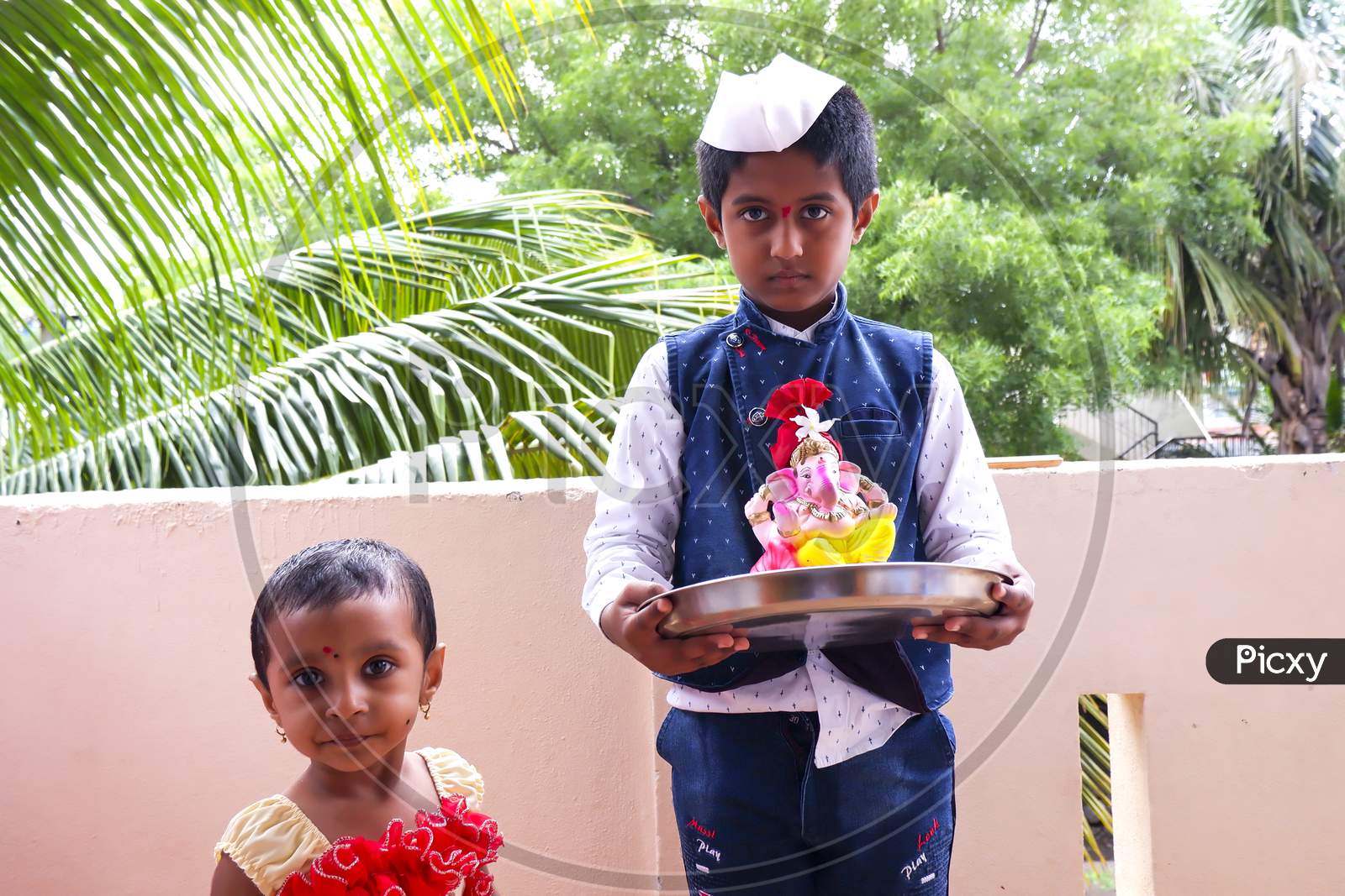 Children'S Bringing The Ganesha Idol To Home For Ganesha Chaturthi