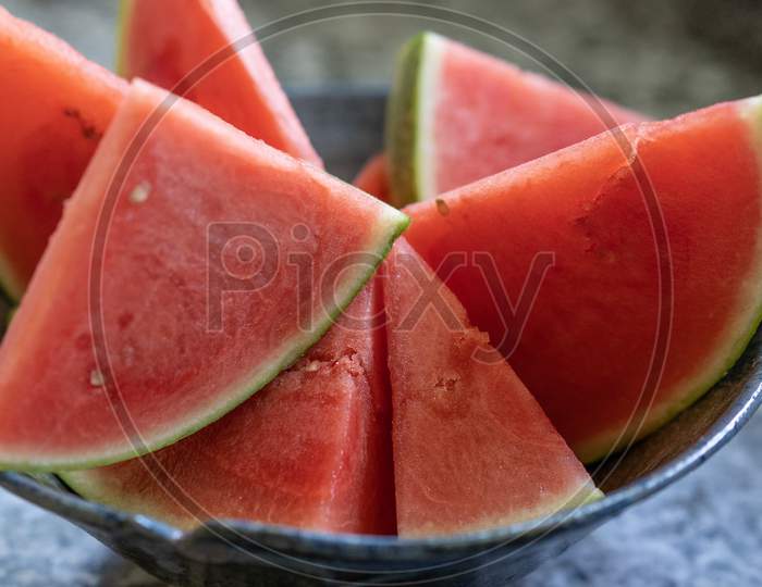 Watermelon Sliced In Grey Handmade Pot