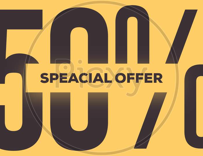 Speacial Offer 50% Off Illustration Use For Landing Page,Website, Poster, Banner, Flyer, Background,Label, Wallpaper,Sale Promotion,Advertising, Marketing On Yellow Background