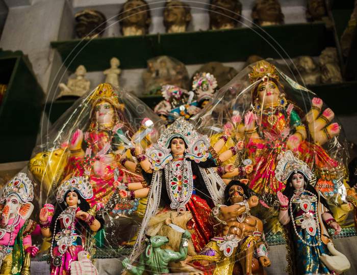 Goddess Durga idol for sale at Kumartuli