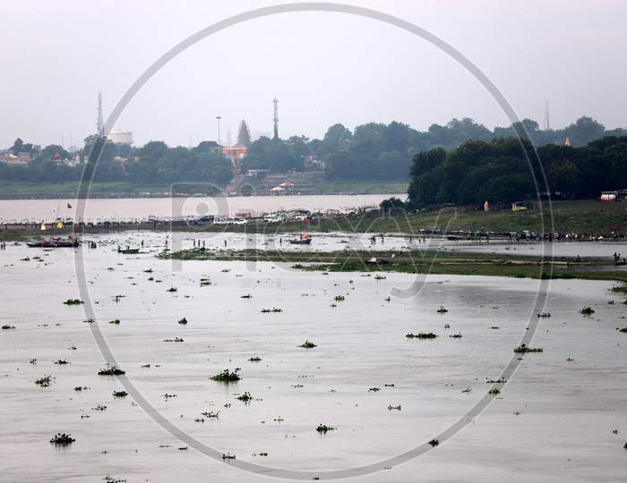 A View Of Ghats Submerged In The Flooded Water Of River Ganga And Yamuna During Heavy Rain In Prayagraj, August 23, 20202.