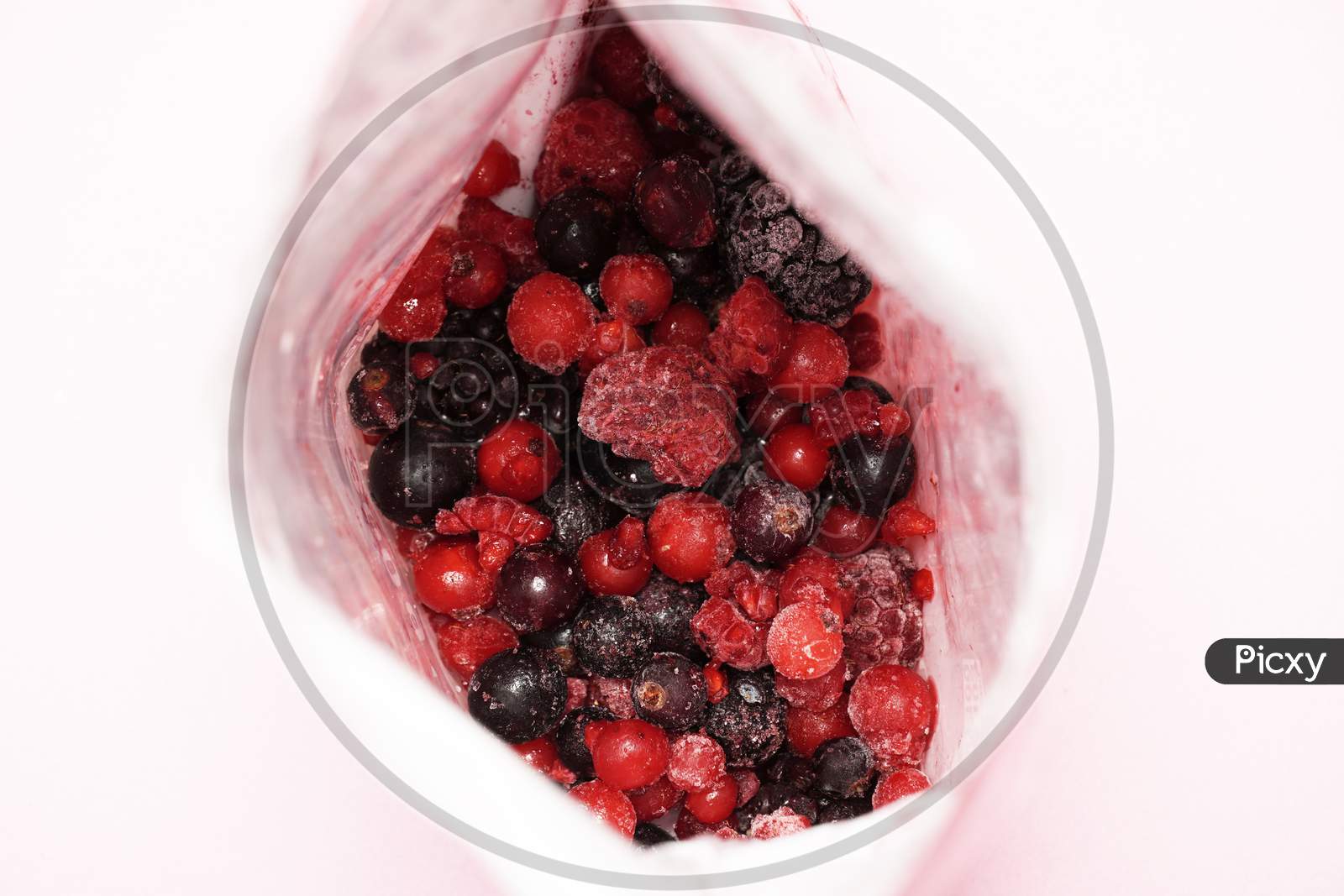 Package Of Frozen Berries And Blackberries Top View. Flat Lay. Gastronomy
