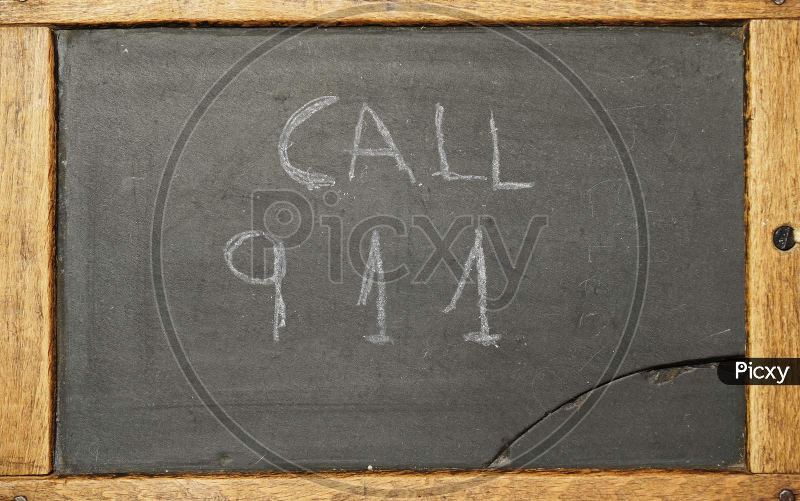 Chalk Blackboard With Call 911 Message. Flat Lay