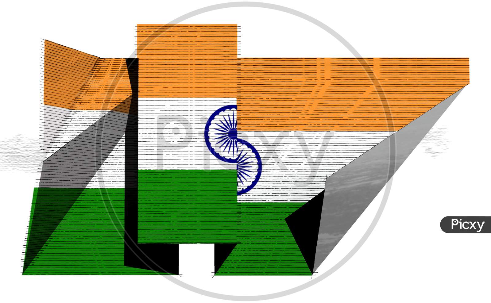 Hand Drawn Indian Flag In Flat Geometric Style On White Background