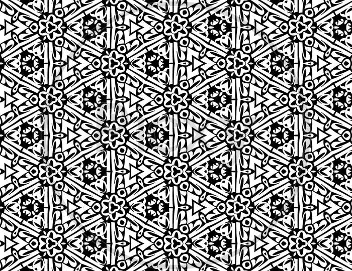 Beautiful Illustration Of Monochromatic Symmetrical Patterns And Designs. Concept Of Home Decor And Interior Designing.