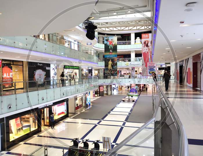 Empty shopping mall during corona virus pandemic