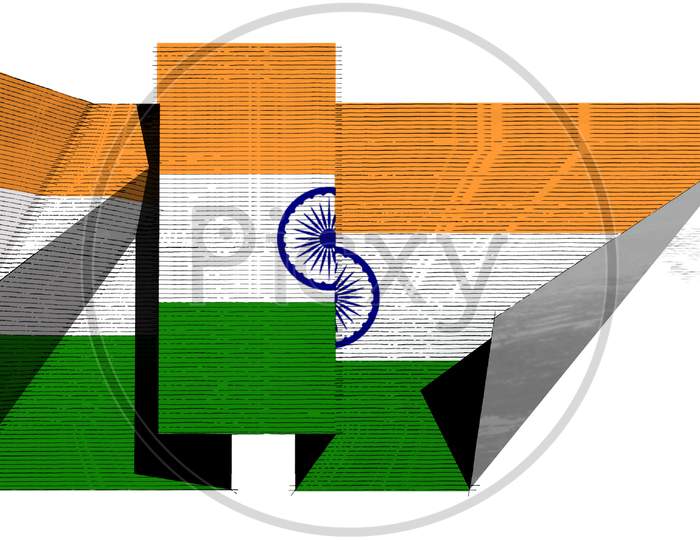 Hand Drawn Indian Flag In Flat Geometric Style On White Background