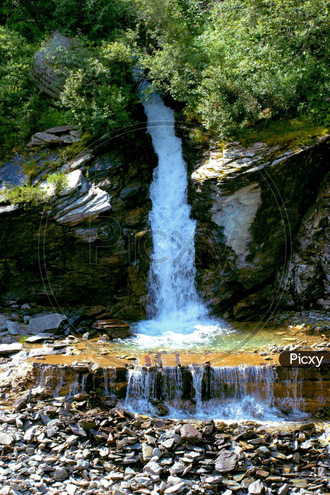 Waterfall in Zervreila in Switzerland 31.7.2020