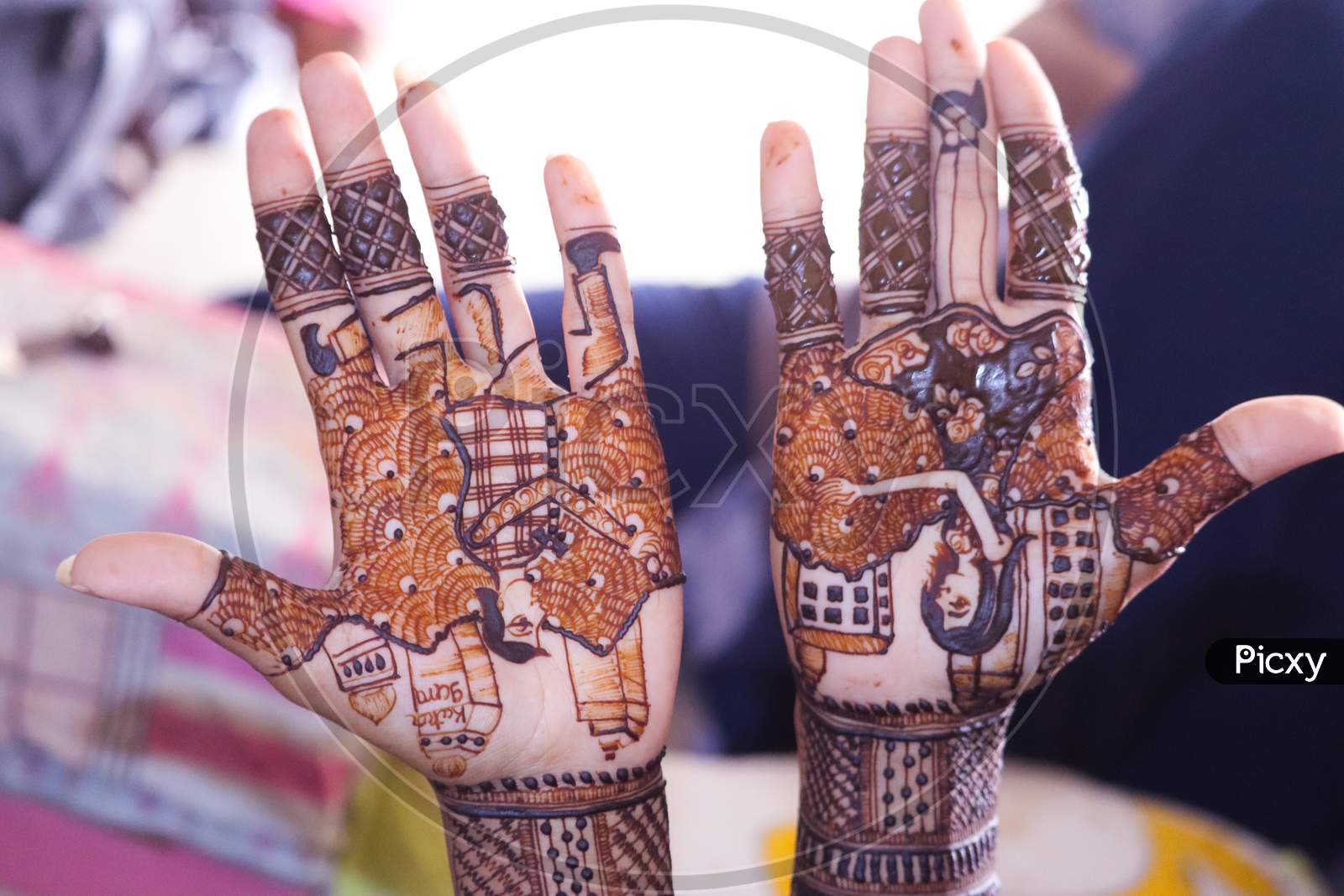 Indian Bride Showing Mehndi Tattoos Design