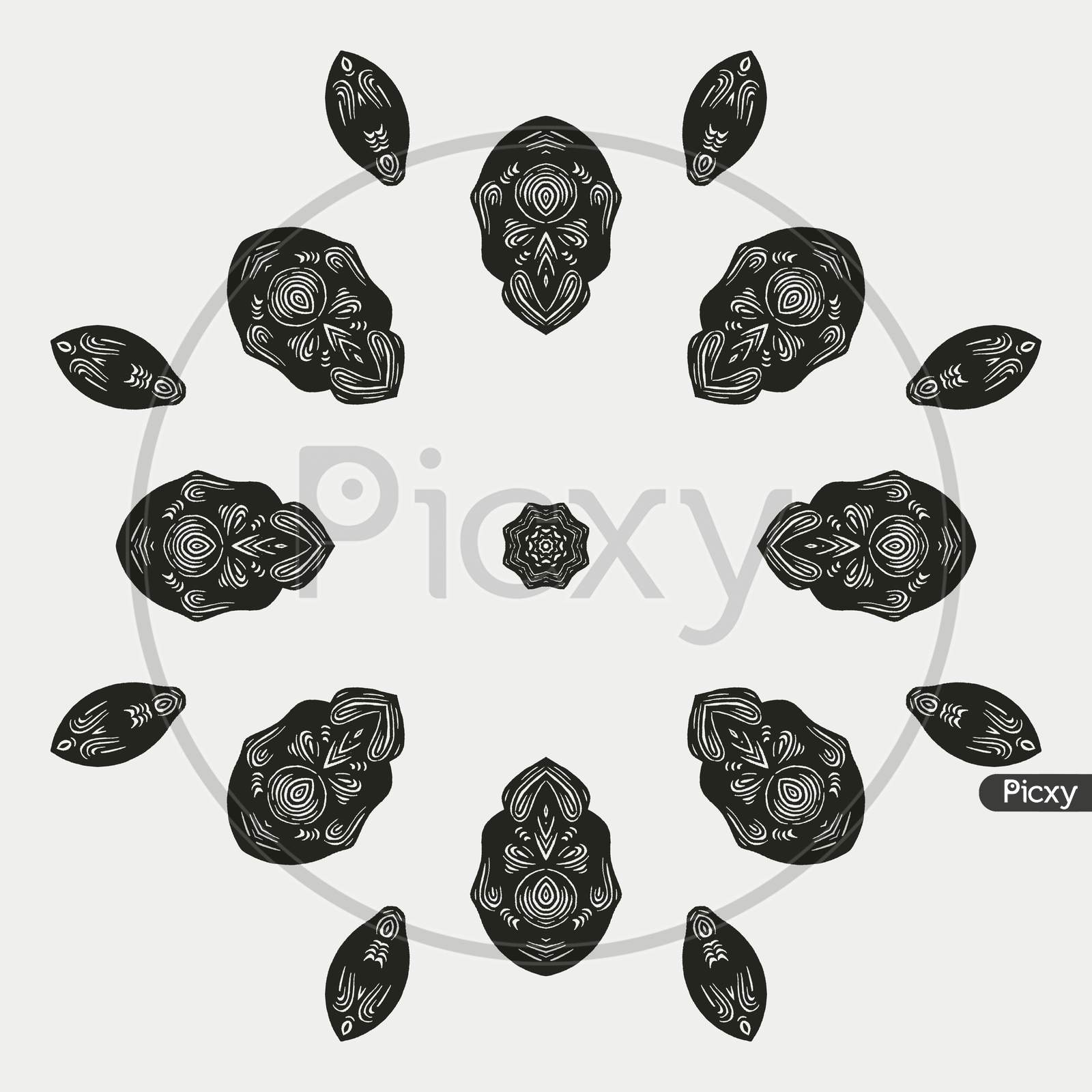 Beautiful And Elegant Monochromatic Symmetrical Mandala Designs On Solid Sheet Of Wallpaper. Concept Of Home Decor And Interior Designing.