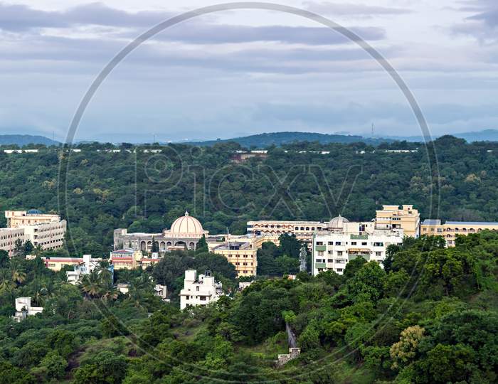 M.I.T. College Complex Situated In Greenery Photographed From Hill.