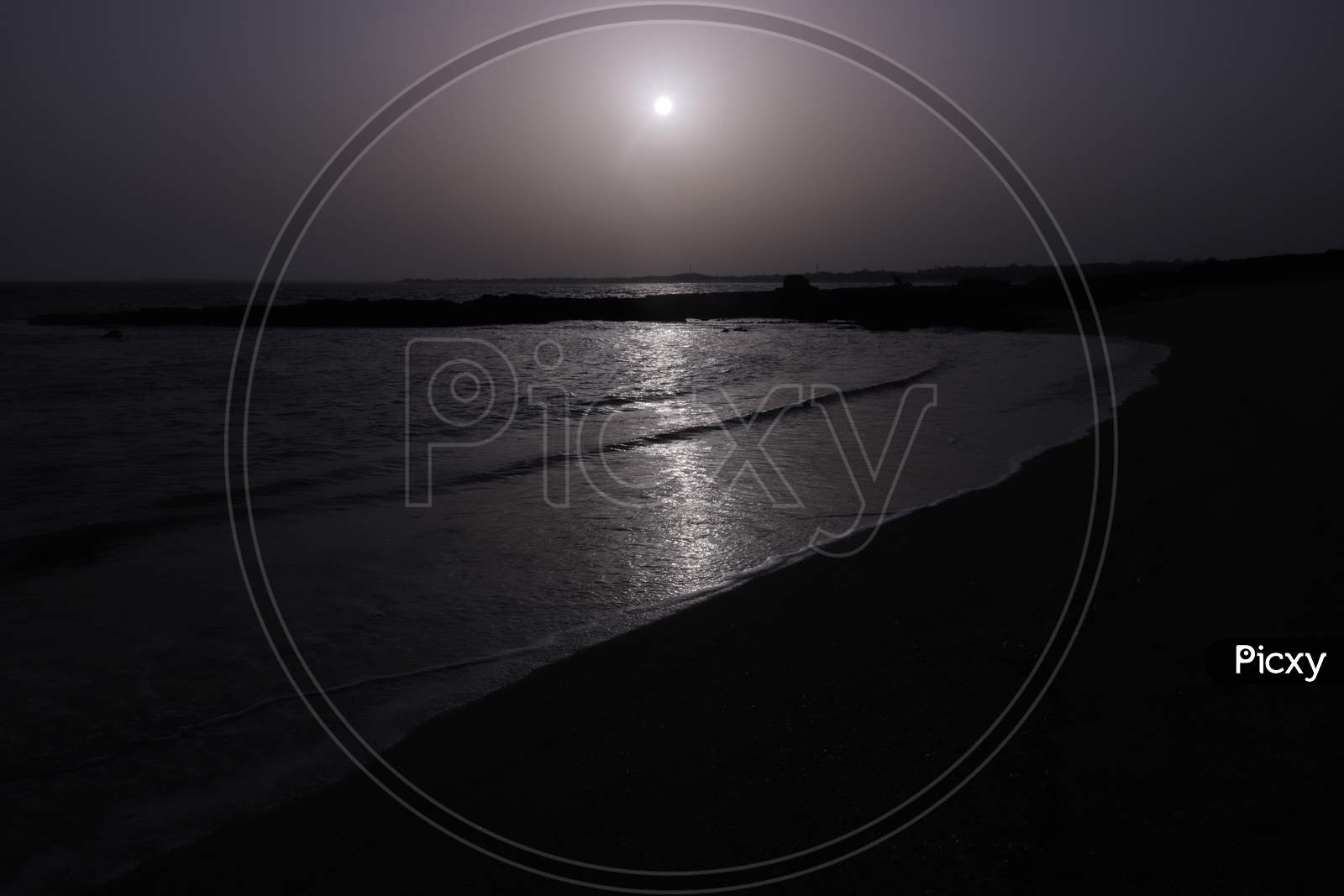 Beautiful Beach View. Sand And Sea At Sunset & Sunrise Times With Copy Space