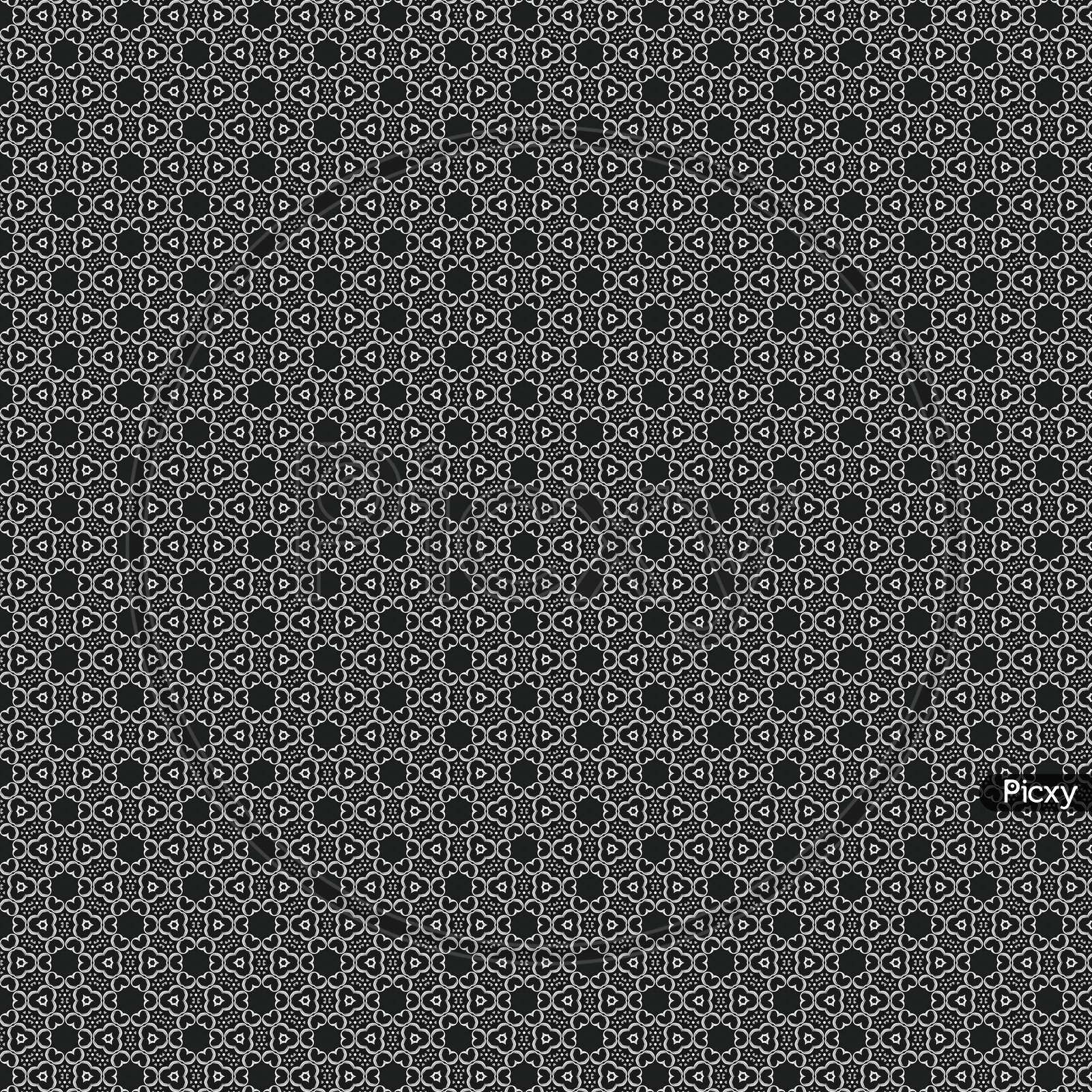 Beautiful Black And White Symmetrical Designs On Solid Sheet Of Wallpaper. Concept Of Home Decor And Interior Designing