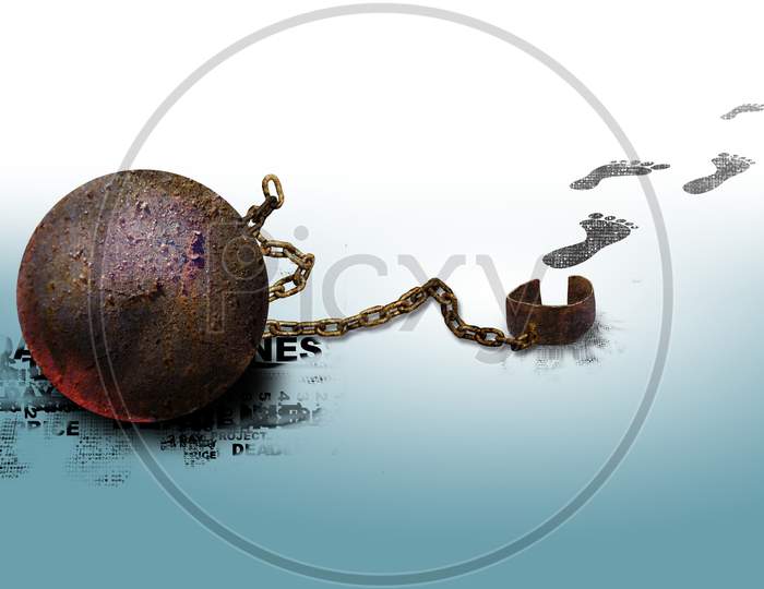 Rusty metal ball with chain security police equipment