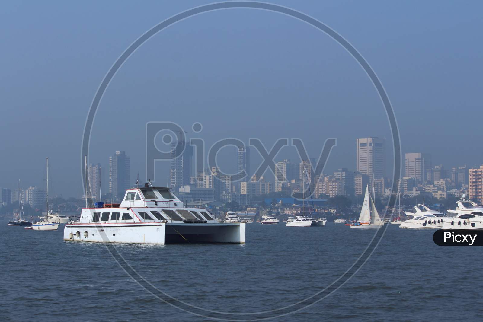 Luxurious boats and yacht near Mumbai coast line