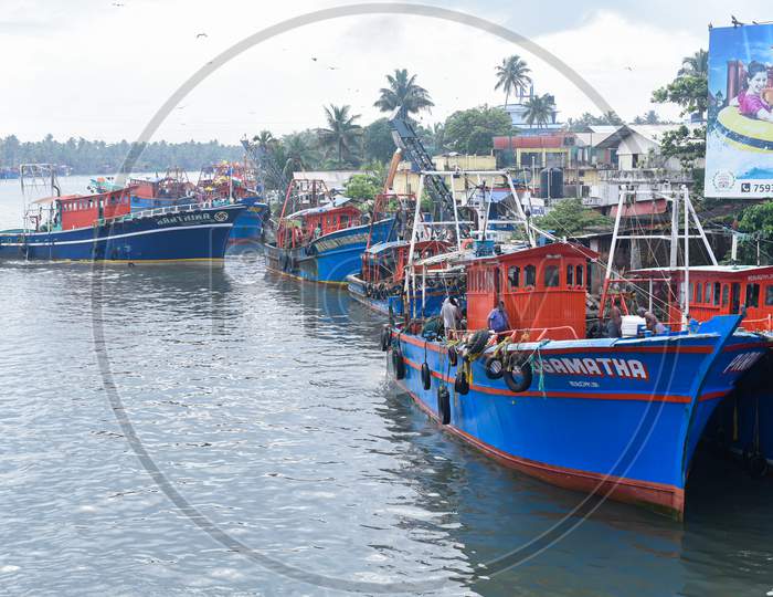 Fishing boats at Kollam or Quilon fishing harbour