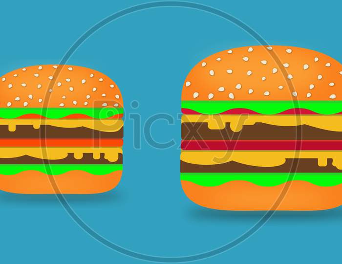 Two Simple Hamburger Illustration Set On Blue Background