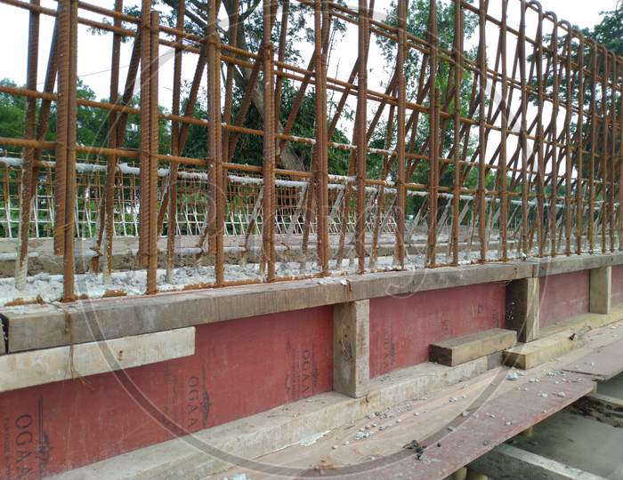 Under Construction Bridge  With Iron Tmt Structure