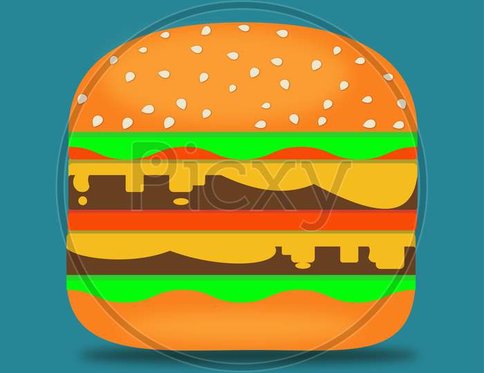 One Hamburger Illustration Set On Dark Blue Background
