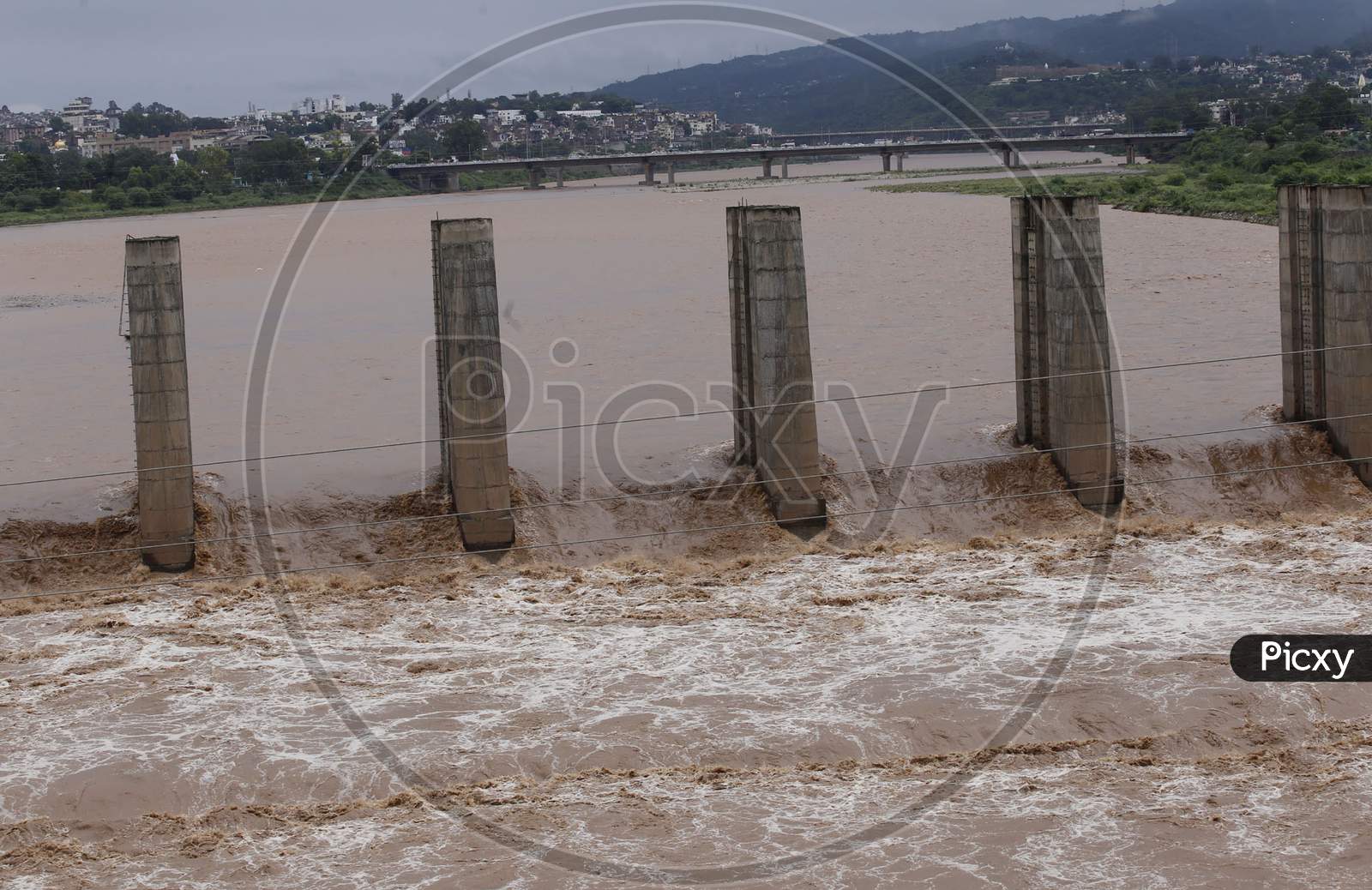 A view of flooded Tawi River after heavy rains, in Jammu  on August 25,2020.