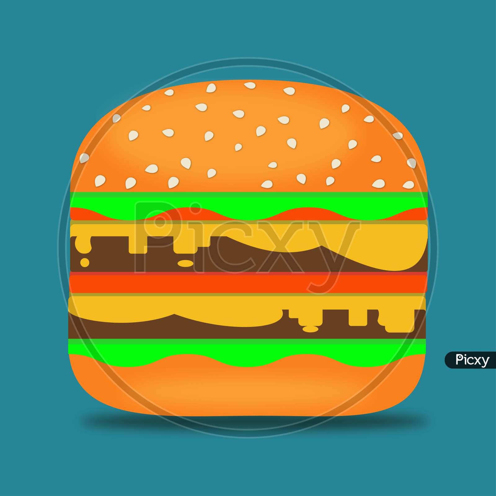 One Hamburger Illustration Set On Dark Blue Background