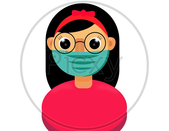 Girl Wear A Mask For  Protect Covid-19 Coronavirus